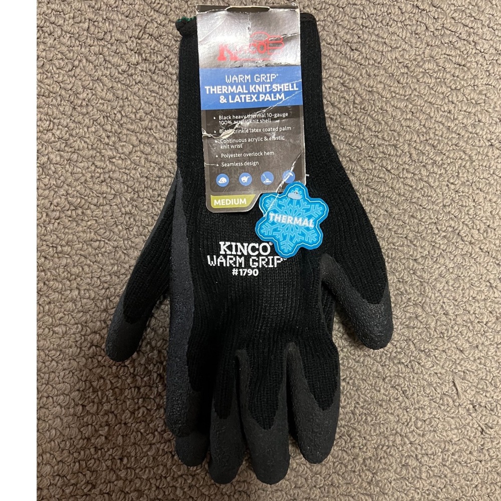 Kinco Warm Grip 1790 Thermal Knit Shell Latex Palm Work Gloves Black Medium